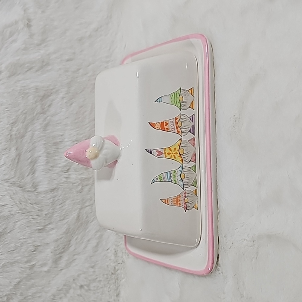 Carrot Patch Cottage Ceramic Easter Gnomes Butter Dish